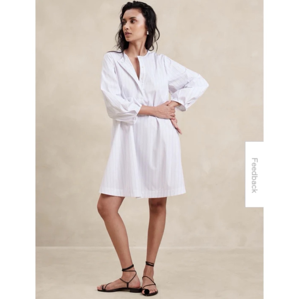 NWT Banana Republic White Poplin Lantern-Sleeve Mini Dress M Tall